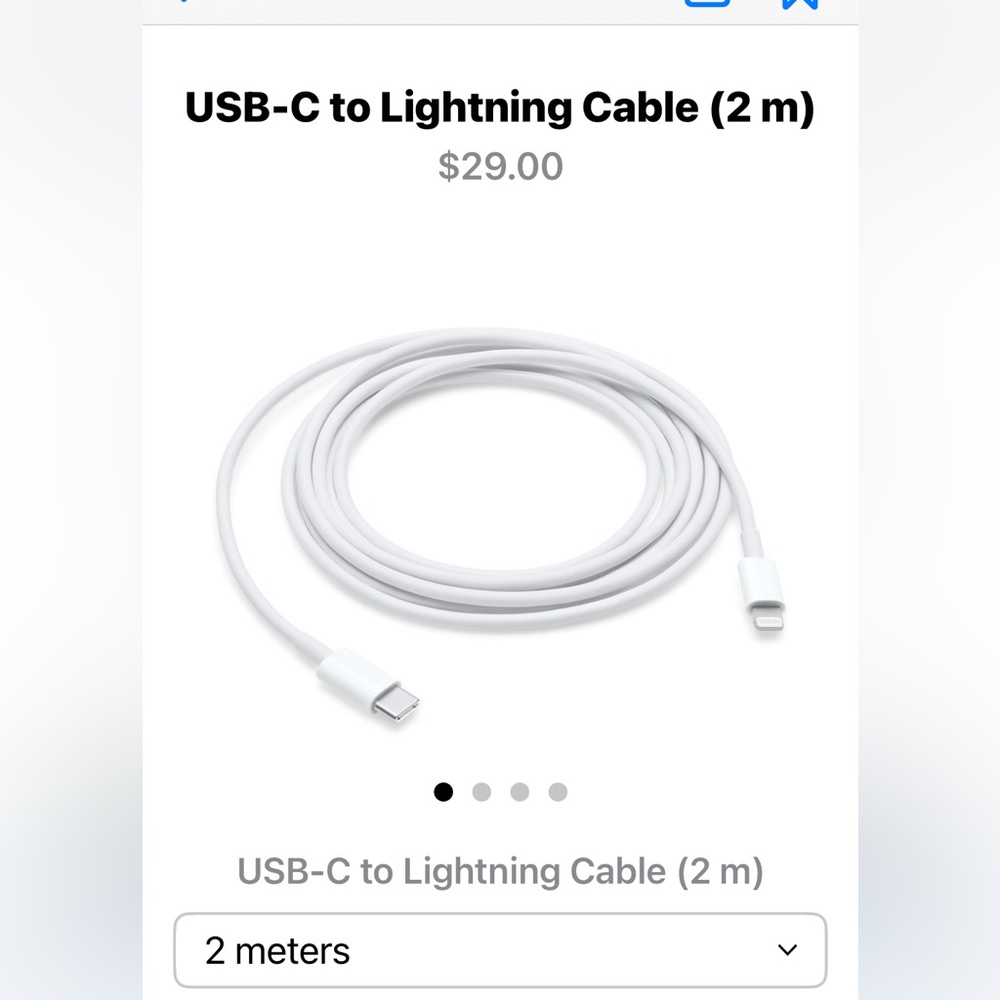 Authentic Apple White USB-C to Lightning charging Cable 2m